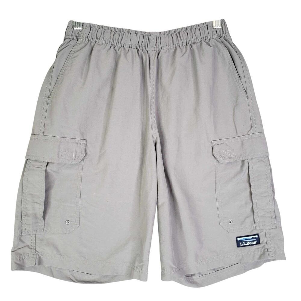 LL Bean Cargo Shorts Men's Size Small Lined Drawstring Pull On Athletic Gray